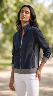 Malo Full-Zip Jacket with Ribbed Trim